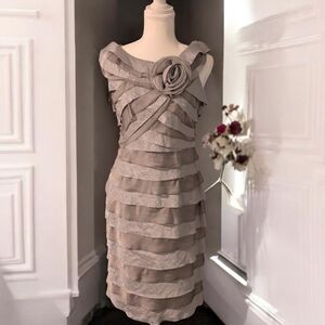 London Times Taupe Layered Mini Dress